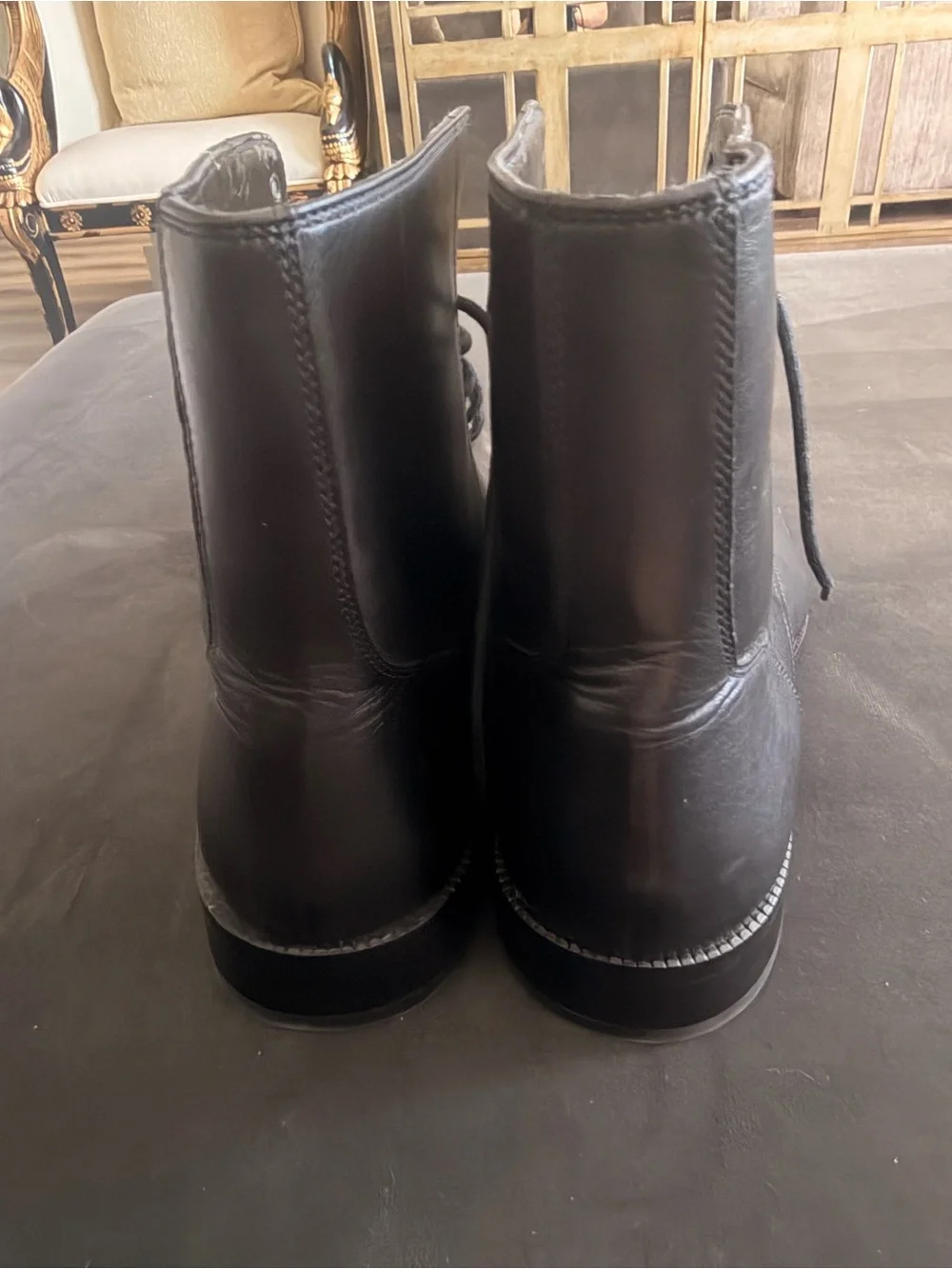 Black Men's Leather Lace-Up Boots
